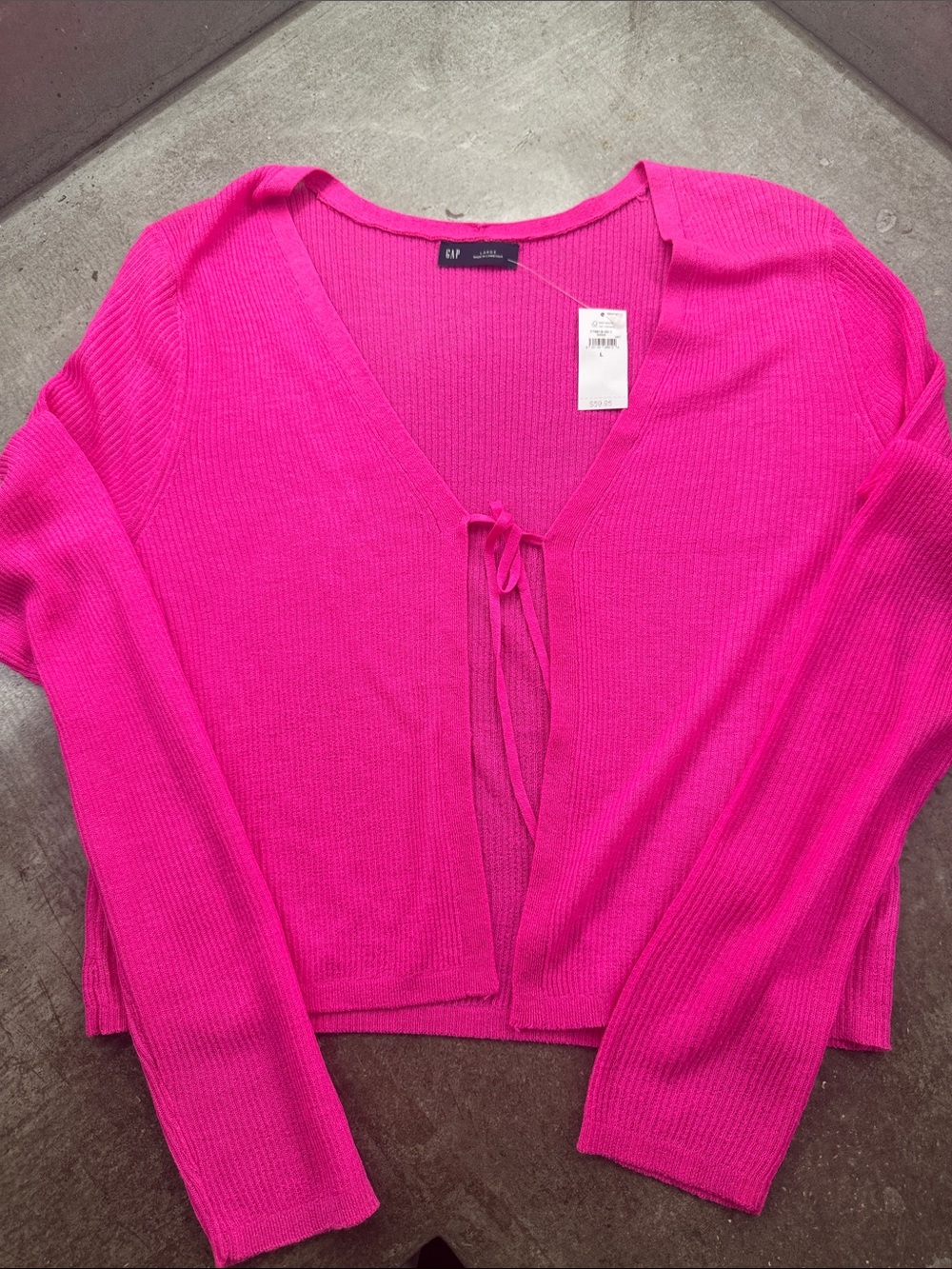 GAP Women's Hot Pink Tie-Front Ribbed Cardigan